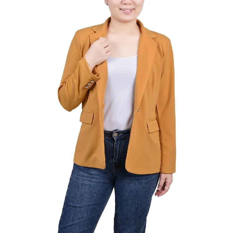 Blazers featuring brushed finishes are soft -NY Collection Womens Petites Collar  One-Button Blazer