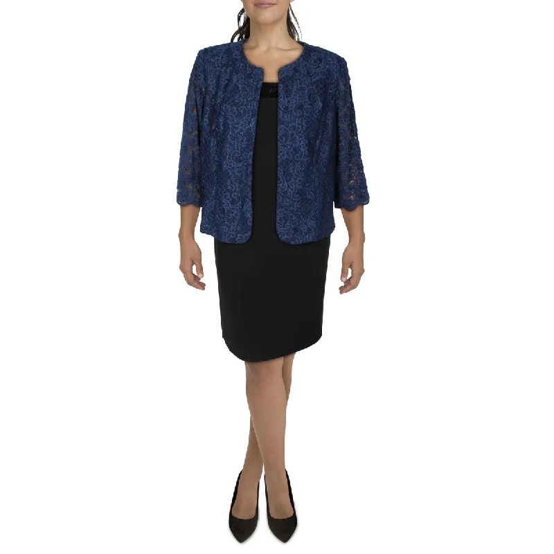 Blazers for workplace style boost confidence -Alex Evenings Womens Plus Lace Glitter Collarless Blazer