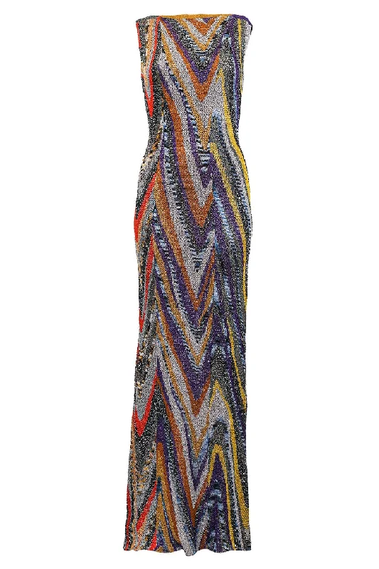 Fashionable Dresses for Style -Sleeveless Lamé Zig Zag Maxi Dress