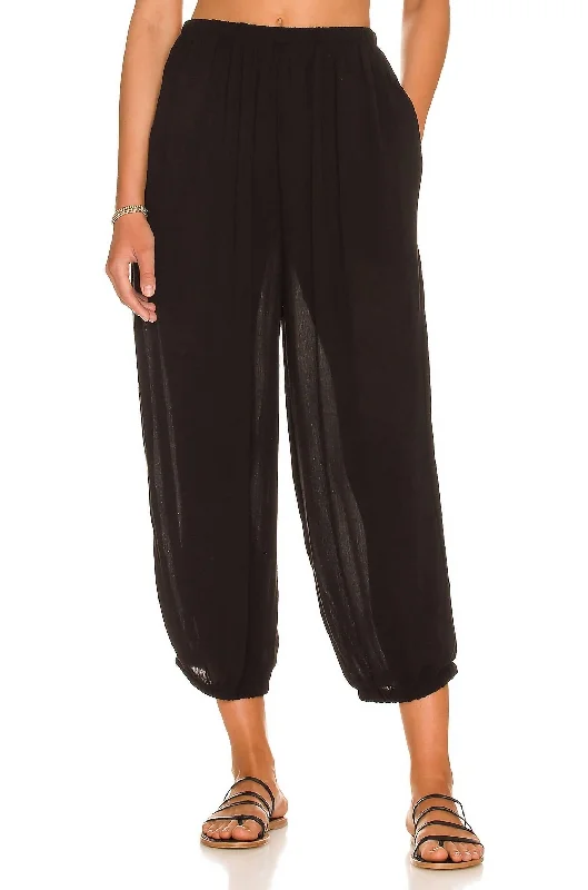 Casual tight trousers for women with cotton blend fabric for easy everyday wear -Havana Lounger Pants In Black