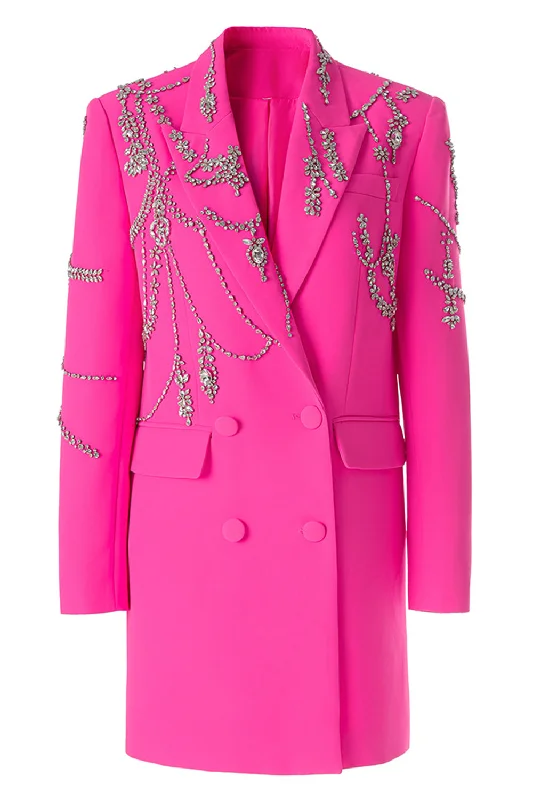 Blazers in neutral tones pair with everything -Sparkly Fuchsia Shawl Lapel Women Blazer