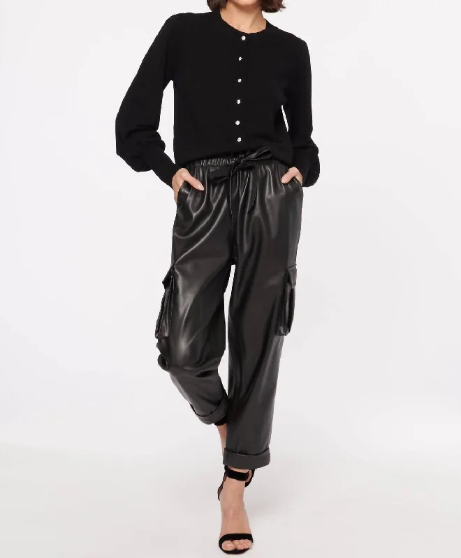 Soft fabric tight trousers for women with breathable material for year-round wear -Addy Vegan Leather Pant In Black