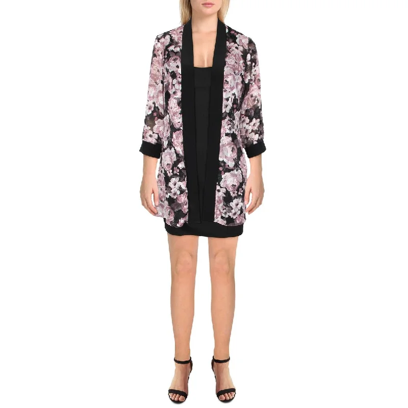 Blazers for formal dinners dress up nicely -R&M Richards Womens Petites Chiffon Floral Duster Blazer