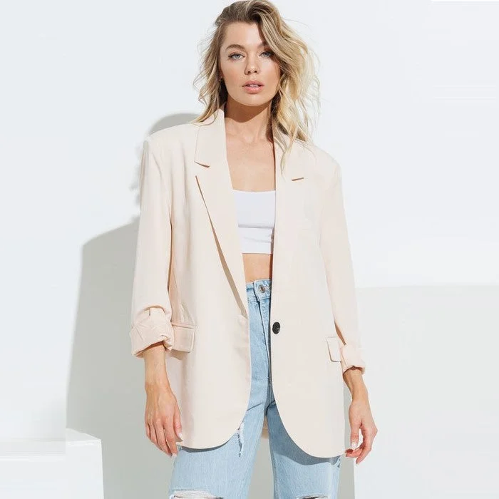 Oversized blazers for relaxed vibes are trendy -Solid Blazer (Beige)