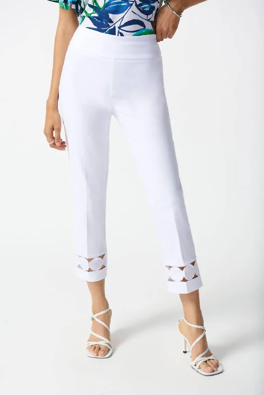 Light denim tight trousers for women with casual fit and comfortable material -Millenium Cropped Pull On Pants In White