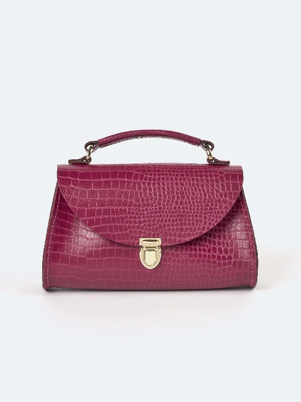 Handle bags with metallic finishes for shine -The Mini Poppy - Magenta Croc