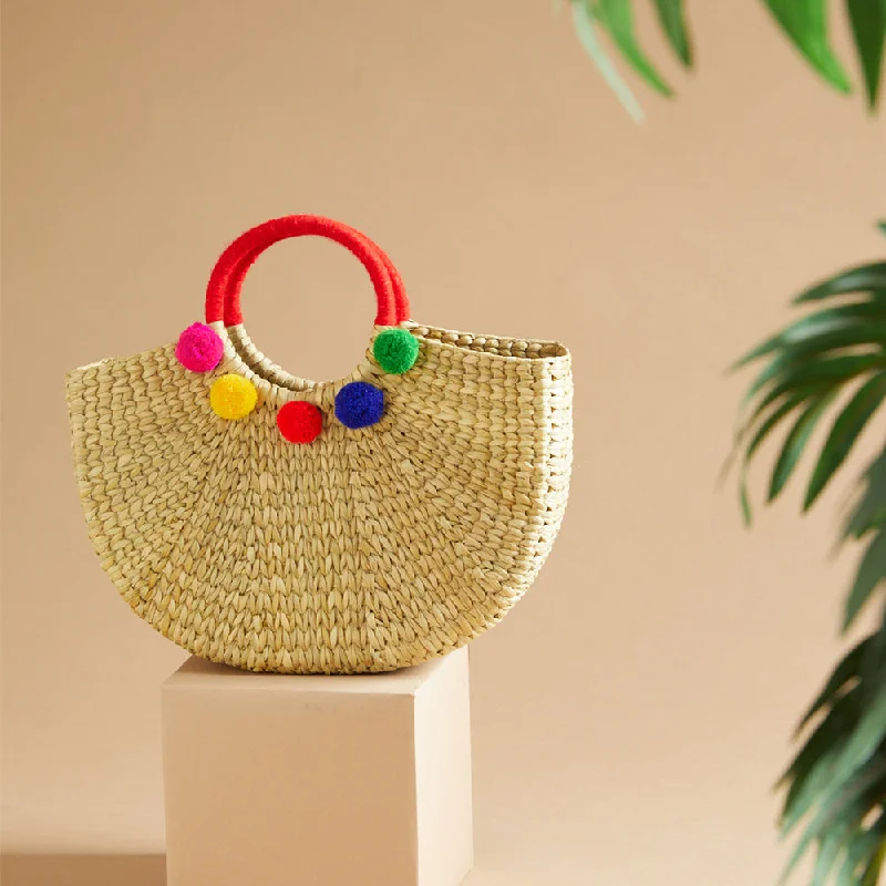 Handle bags with subtle embroidery for detail -IMARS Wooden Bag- Multi Color