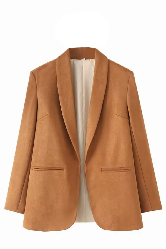 Blazers for petite frames fit just right -Casual Camel Shawl Lapel Open Front Women Blazer