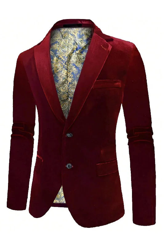 Blazers with ruched details add flair -Burgundy Velvet Single Breasted Men's Blazer