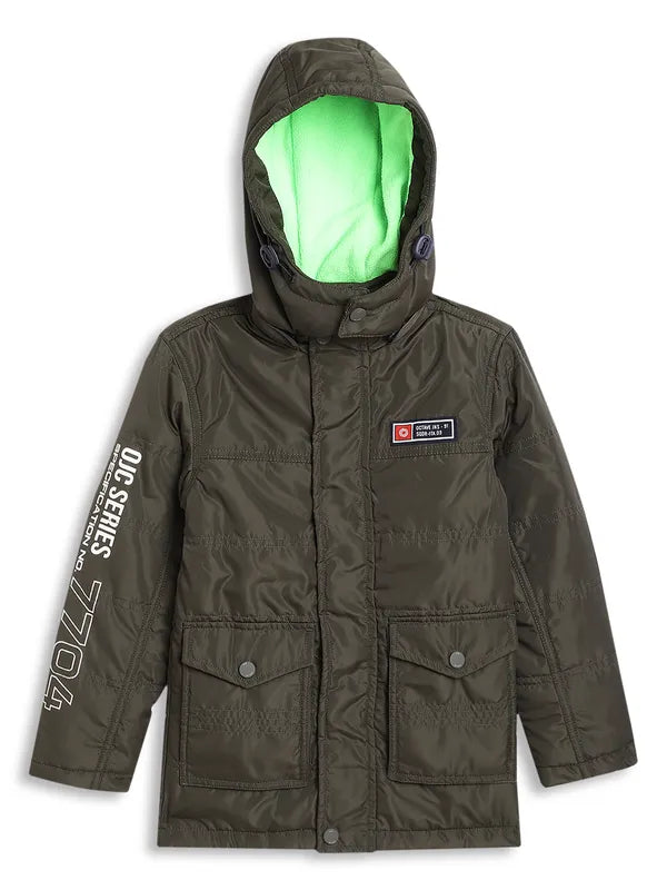 Octave Boys Olive Green Padded Hooded Longline Jacket