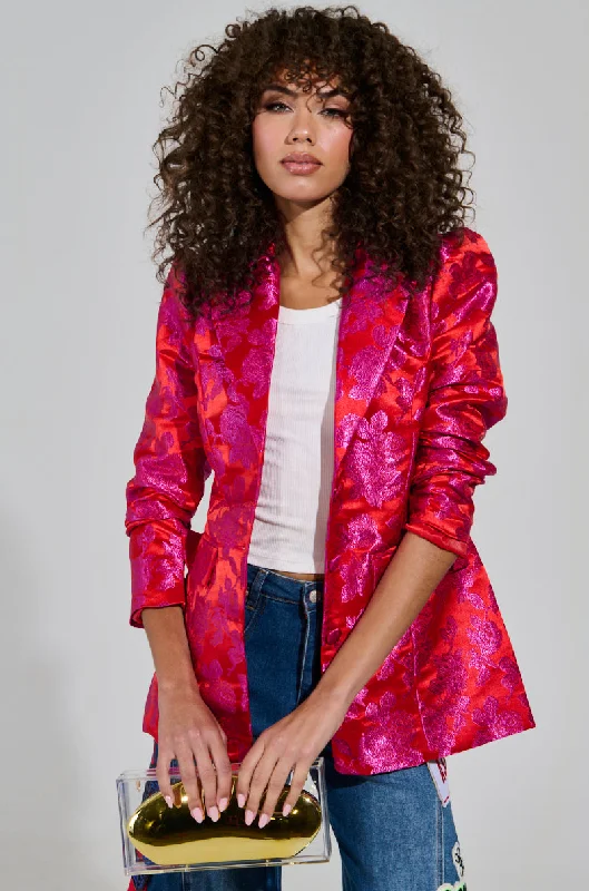 Blazers with structured shoulders exude confidence -BLOOMING BROCADE BLAZER