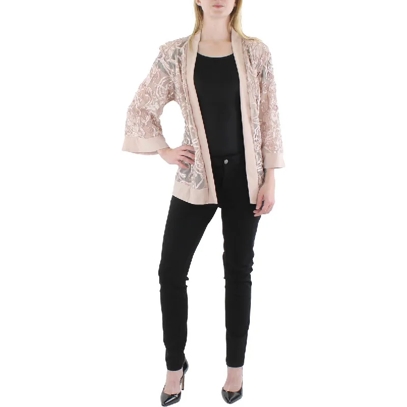 Blazers with structured shoulders exude confidence -R&M Richards Womens Plus Mesh Soutache Duster Blazer