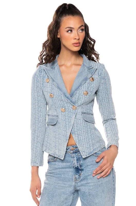 Blazers with metallic threads dazzle subtly -DENIM DENIM FITTED BLAZER