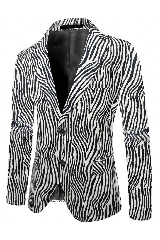 Blazers for everyday style remain staples -Black and White Printed Notched Lapel Men's Blazer