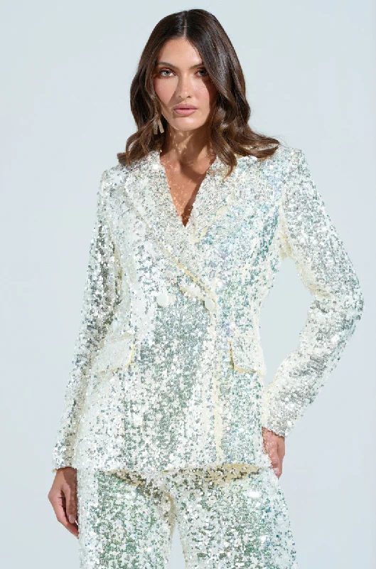 Double-breasted blazers for formal events shine -STAR OF THE SHOW SEQUIN BLAZER