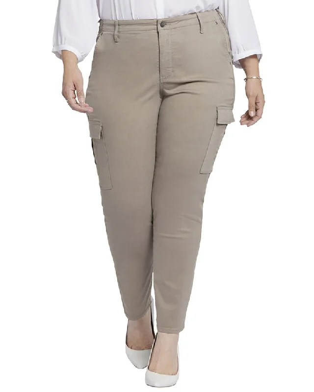 Stretch tight trousers for women with deep waistband for extra comfort and fit -NYDJ Plus Sheri Saddle wood Slim Cargo Jean