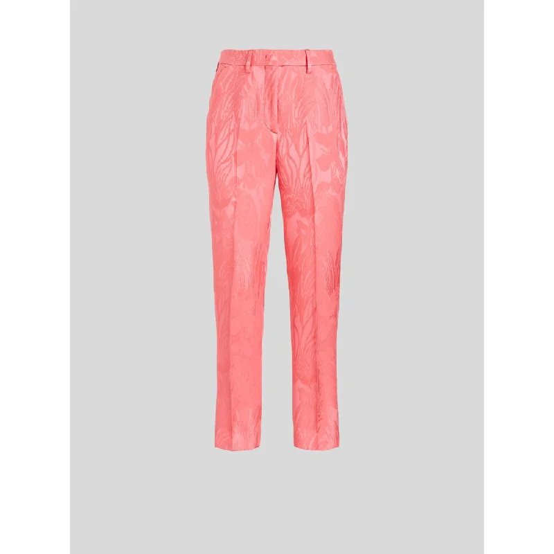 Stretch skinny tight trousers for women with full-length design and modern flair -Tailored Floral Jacquard Trousers