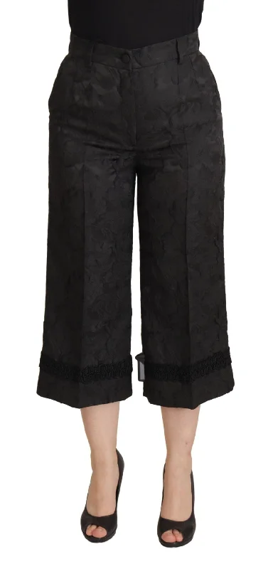 Tight office trousers for women with professional cut and flattering fit -Dolce & Gabbana Elegant  Brocade Cropped Women's Pants