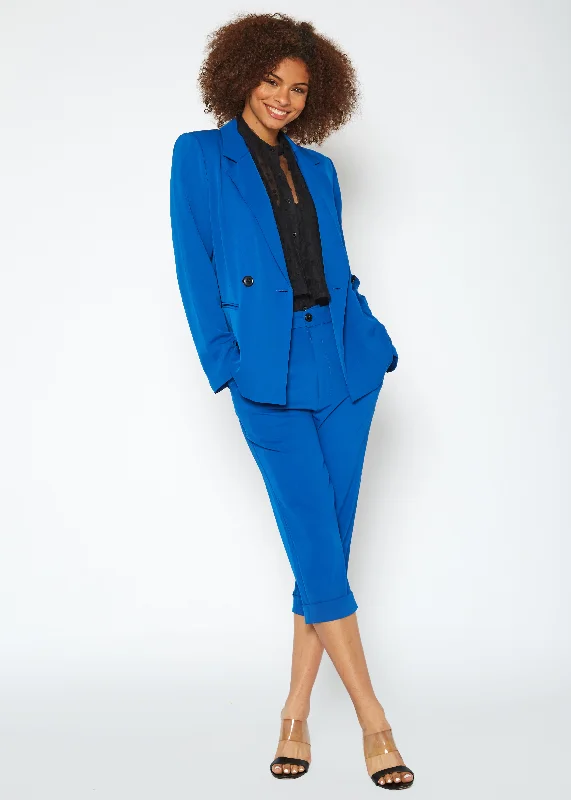 Blazers with patch pockets add charm -Women's Solid Couble Breast Blazer in Royal Blue