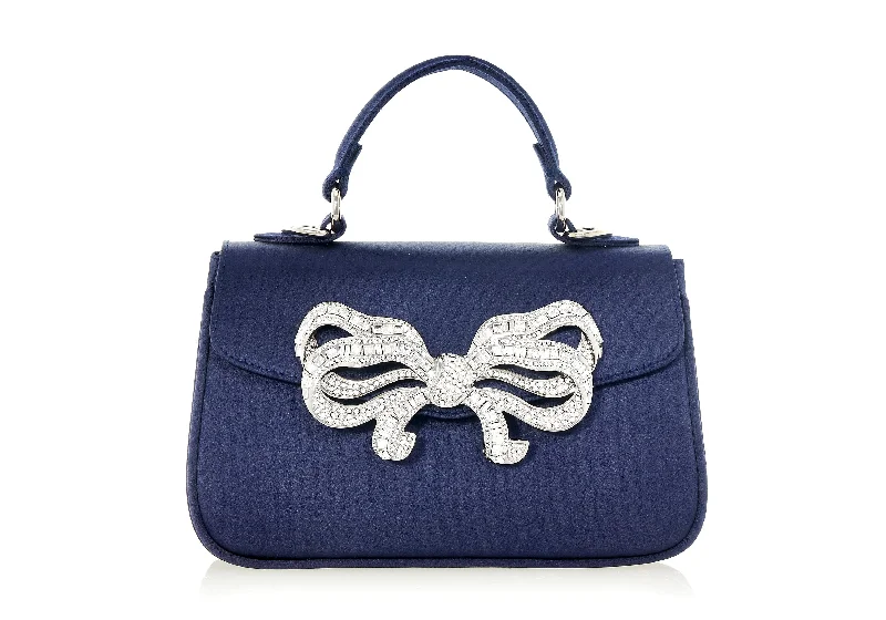 Handle bags with pastel colors for softness -Satin Bow Top Handle Navy