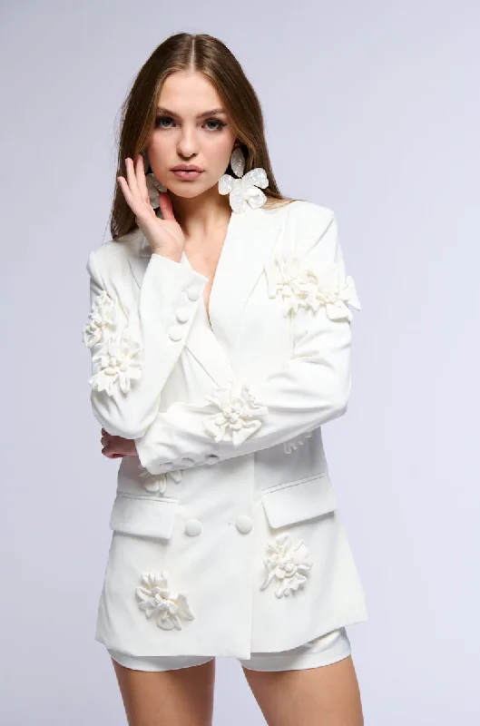 Blazers for layering create stylish outfits -RUMI MONOCHROME FLORAL BLAZER IN WHITE