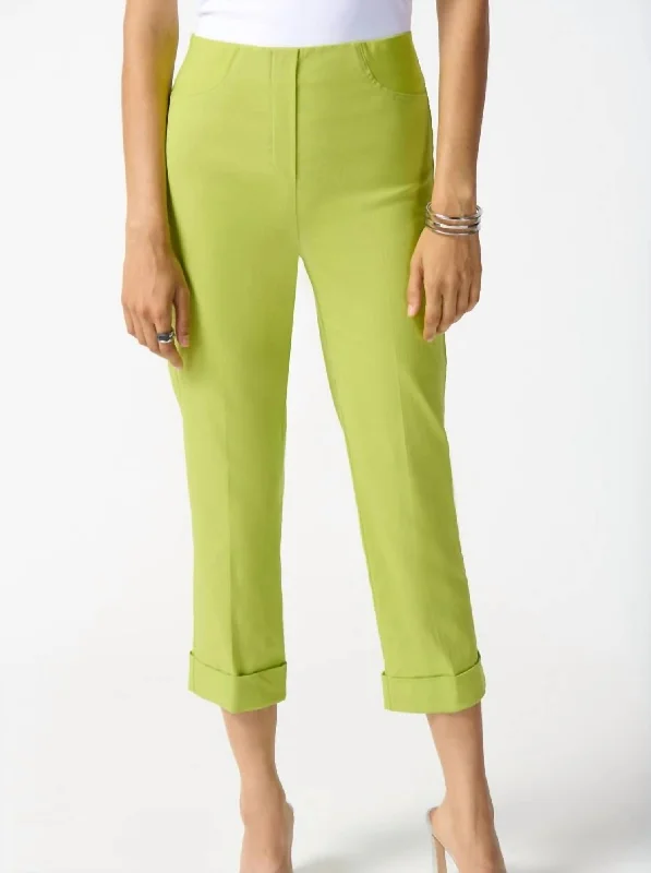 Wool blend tight trousers for women with soft, breathable fabric for year-round wear -Crop Cuff Pant In Lime