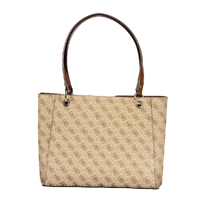 Quilted handle bags with stylish textured finish -Guess Jeans Beige Polyethylene Women's Handbag