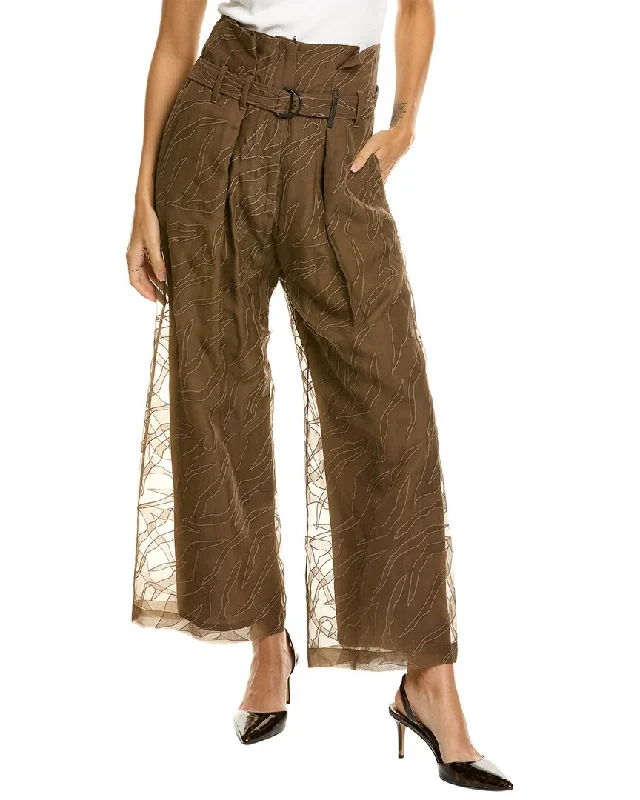 Stylish tight trousers for women with high-waisted fit for flattering look -Brunello Cucinelli Embroidered Silk Pant