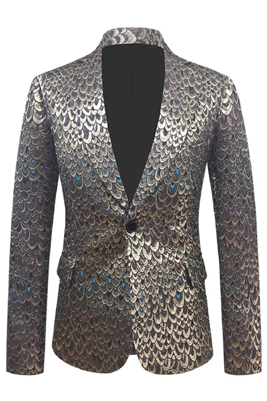 Blazers for effortless chic stay easy -Golden Jacquard Shawl Lapel Men's Blazer