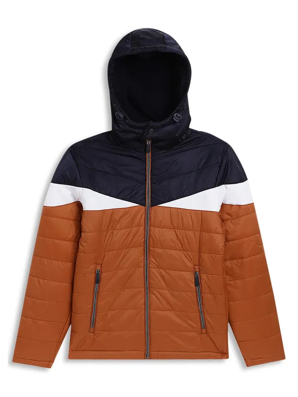 Octave Boys Brown Navy Blue Colourblocked Puffer Jacket