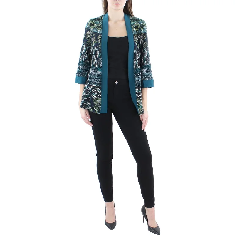 Blazers with wide lapels make big impacts -R&M Richards Womens Knit Printed Duster Blazer