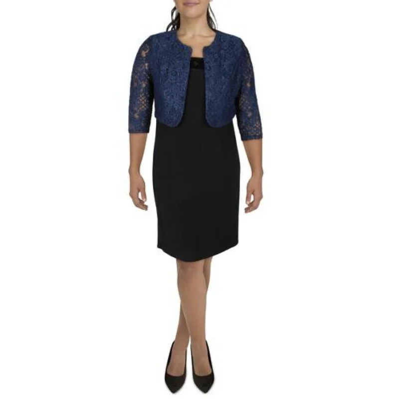 Blazers featuring tweed textures bring sophistication -Alex Evenings Womens Plus Lace Glitter Collarless Blazer