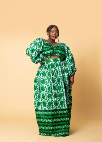 Strapless Dresses for Glamorous -Alana Ankara Maxi Skirt | Green African Print