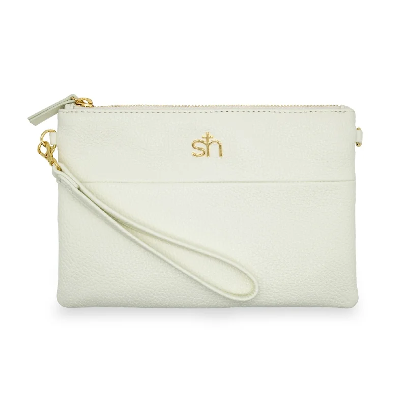 Handle bags with eco-friendly bamboo handles -Soho Wristlet Clutch- Sparkling White