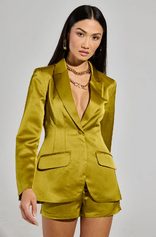 Blazers with wide lapels make big impacts -DUSK TIL DAWN SATIN BLAZER