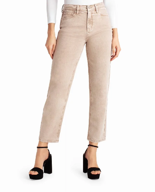 Black tight trousers for women with sleek design and versatile styling options -High Rise Slim Straight Jean In Sand