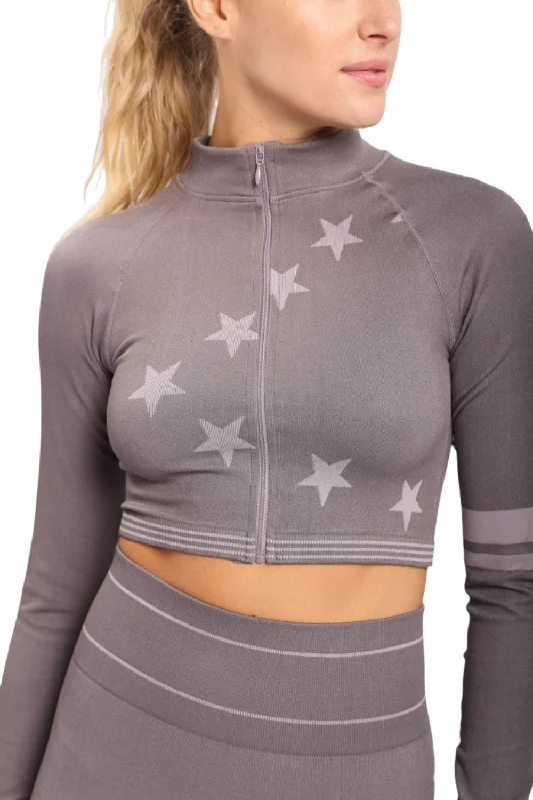 Mono B Stars and Stripes Cropped Zip Up Jacket AJ-A0991