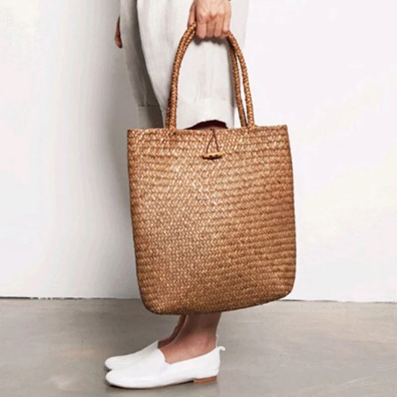 Handle bags with compact designs for portability -FGGS-Women Handbag Summer Beach Bag Rattan Woven Handmade Knitted Straw Large Capacity Totes Women Shoulder Bag Bohemia New