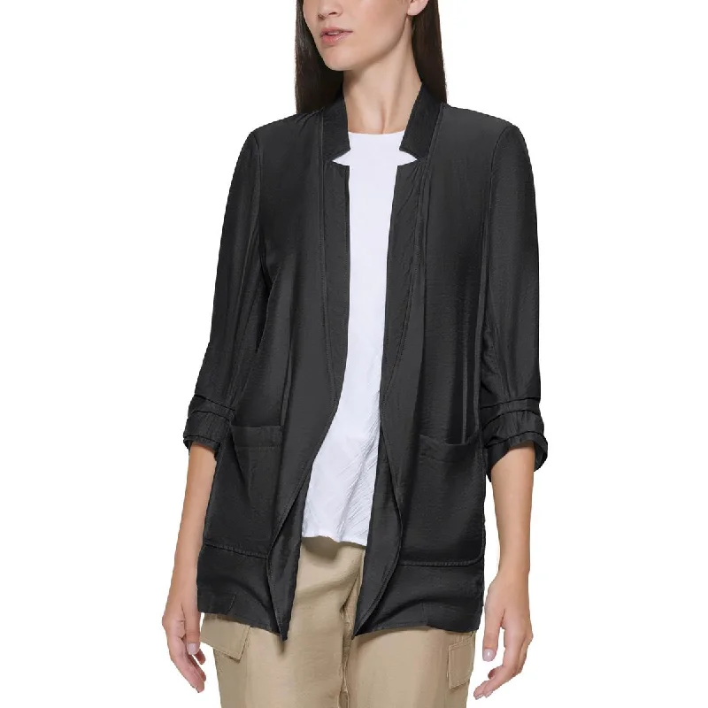 Blazers with unique textures draw attention -DKNY Womens Ruched Suit Separate Open-Front Blazer