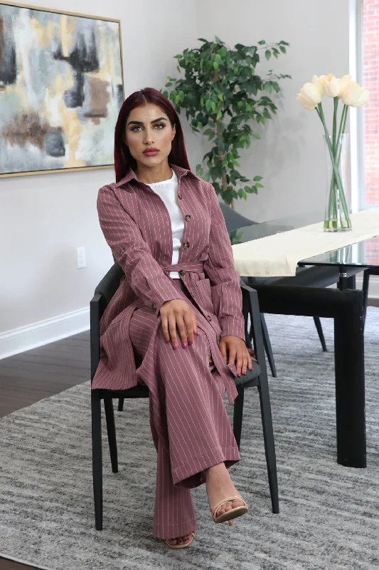 Blazers for professional women empower daily -Blazer Striped 2-Piece Pants Set - Rose Pink