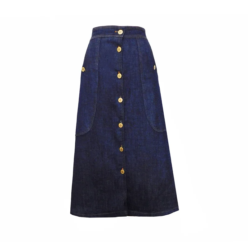 Long-sleeved Dresses for Coverage -ER-ZUM-AH Asantewaa Blue Denim Bumper Skirt