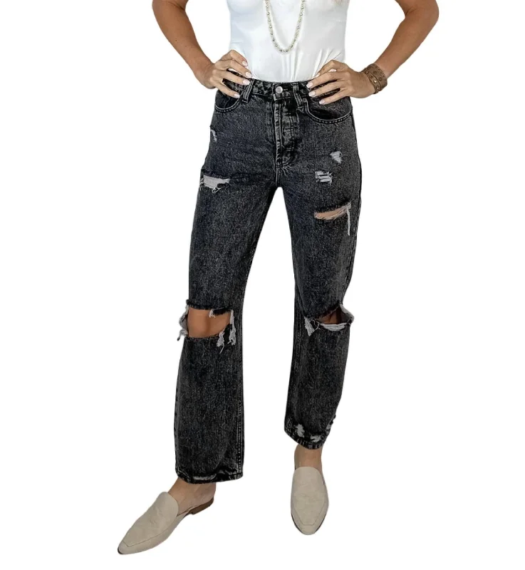 Vintage-inspired tight trousers for women with buttoned waist and retro charm -Dissed Ripped Jeans In Washed Black