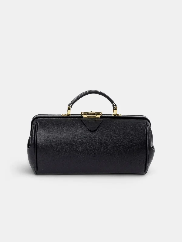 Quilted handle bags with stylish textured finish -The Doctor's Bag -  Midnight Black Calf Grain