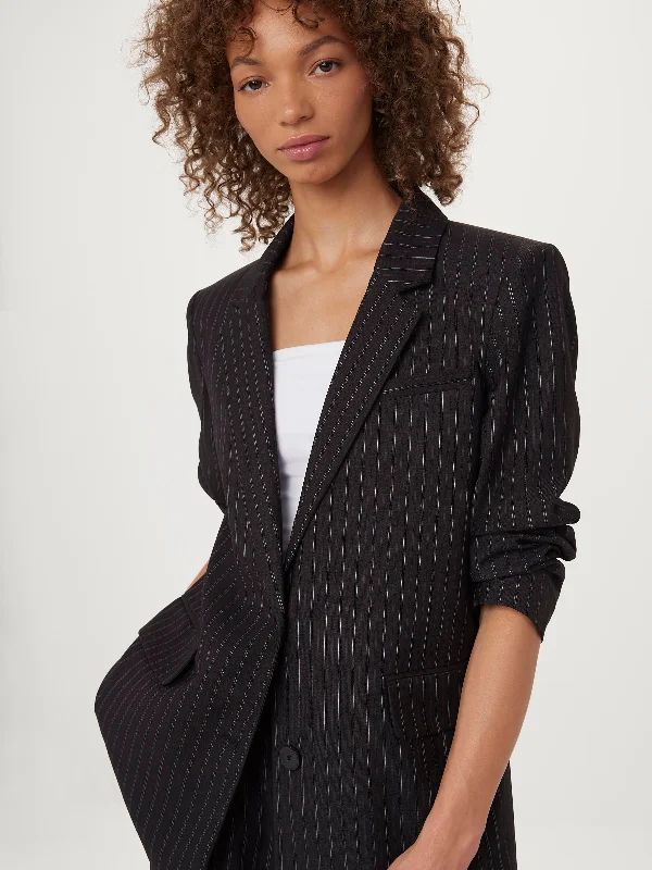 Plush blazers for cozy nights look chic -The Striped 2-Button Blazer in Charcoal Grey