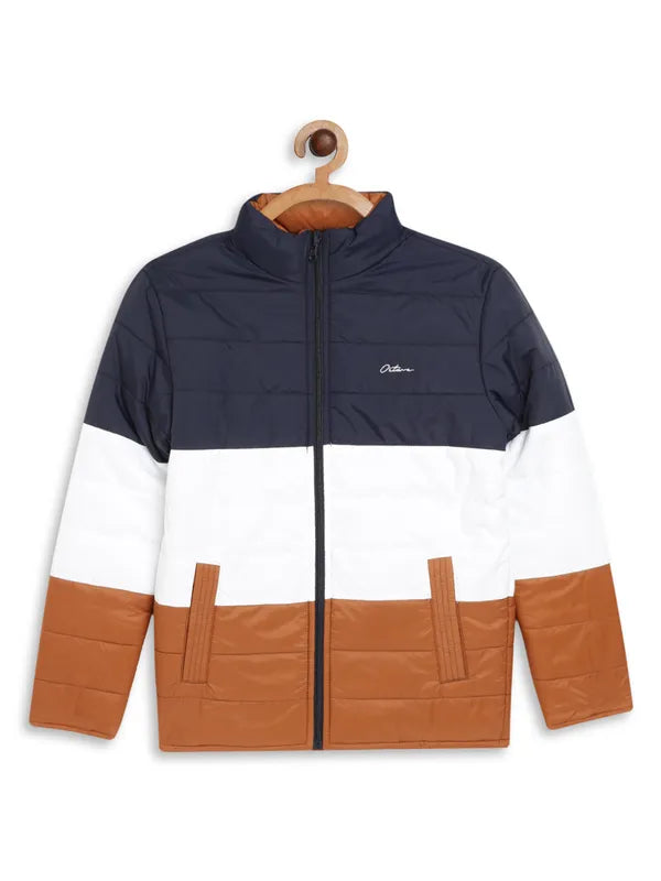 Octave Boys Tan Brown  Blue Colourblocked Puffer Jacket