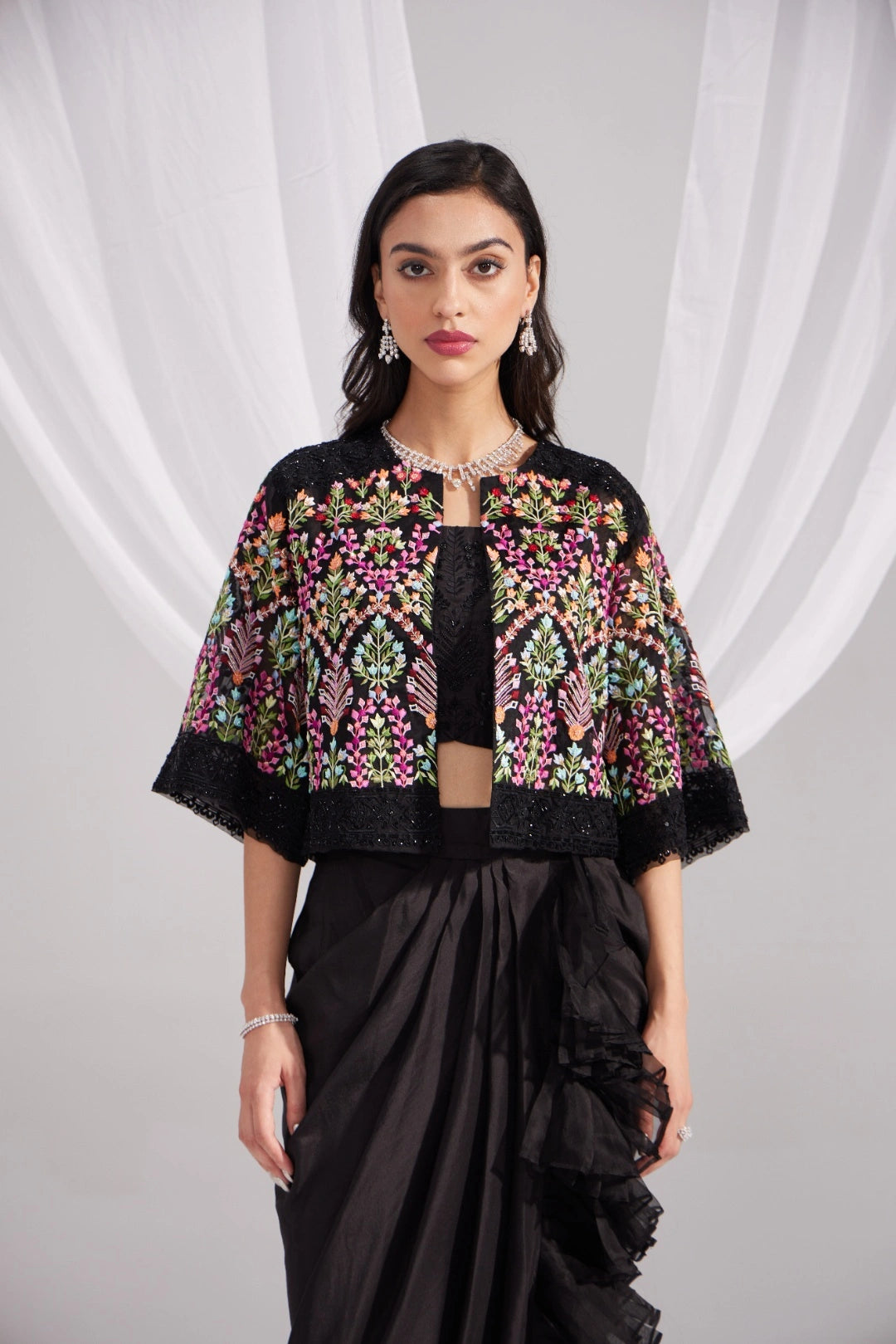 Black Organza Mughal Embroidered Jacket