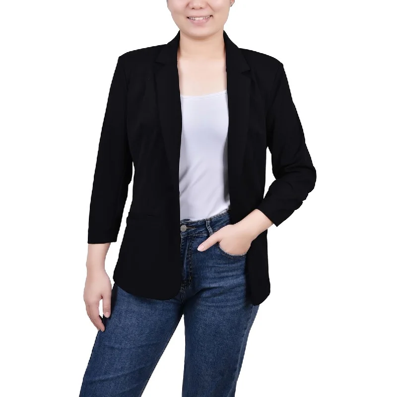 Blazers with clean lines stay timeless -NY Collection Womens Petites Three Quarter Sleeve Office Wear One-Button Blazer