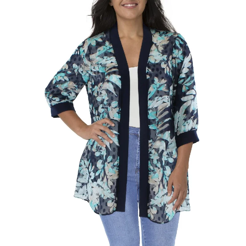 Blazers with short sleeves suit summer -R&M Richards Womens Printed Duster Open-Front Blazer