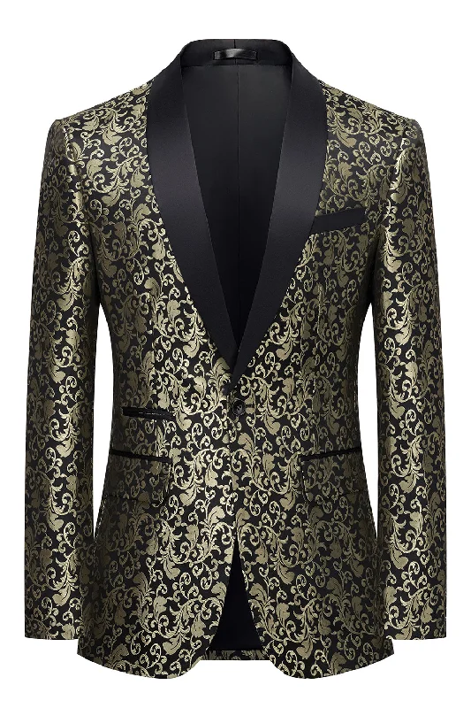 Blazers featuring herringbone patterns are refined -Golden Jacquard Shawl Lapel Men's Blazer