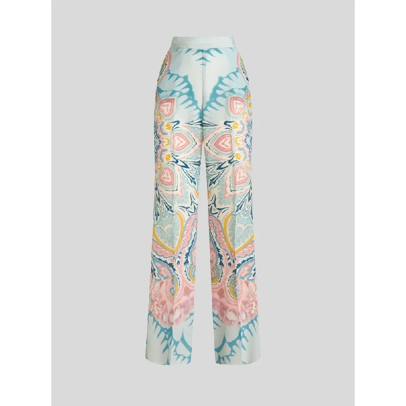 Denim tight trousers for women with skinny fit and timeless blue wash -Printed Silk Palazzo Trousers